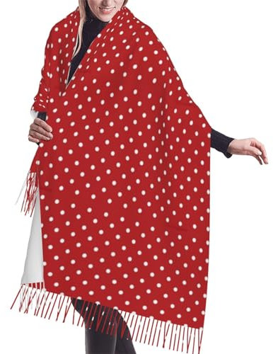 WURTON Winterschal mit Quaste, warm, schwarz-weiß gestreift, Kaschmir-Flor, Fransenschal, Accessoire, Geschenk, Großer weißer Punkt, Einheitsgröße