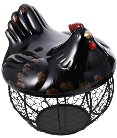 Cabilock Cesta de Hierro Negra con Tapa para Almacenamiento en Cocina, Cesta Multifuncional de Cerámica para Huevos y Frutas en Hogar