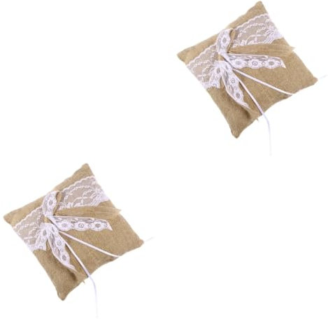 Cabilock 2 Stücke 20 Hochzeit Bearer Kissen Hessischen Sackleinen Kissen Mit Spitze Trim 20x20cm Für Home Decor
