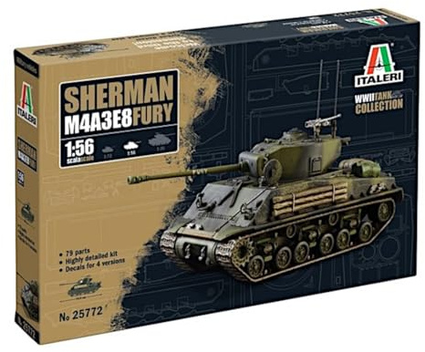 Italeri 25772 1:56 Sherman M4A3E8 Fury - Modellbau, Bausatz, Standmodellbau, Basteln, Hobby, Kleben, Plastikbausatz, detailgetreu, Unlackiert, grün