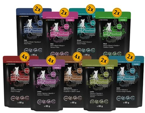 catz finefood Pure Collection Mix-Paket Katzenfutter nass, Gluten- & getreidefrei, ohne Zuckerzusatz, Monoprotein für Sensible Katzen, Made in Germany (24 x 85g)