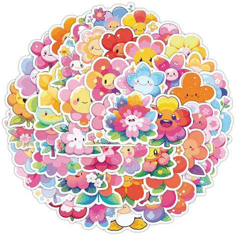 Einzigartige wasserdichte Blumen-Aufkleber für Jungen, Mädchen, Teenager, Kinder, Cartoon-Vinyl-Aufkleber für Laptop, Flaschen, Gepäck, Notizbuch, Wasserflasche, Tasse, Telefon, Sammelalbum, exquisite