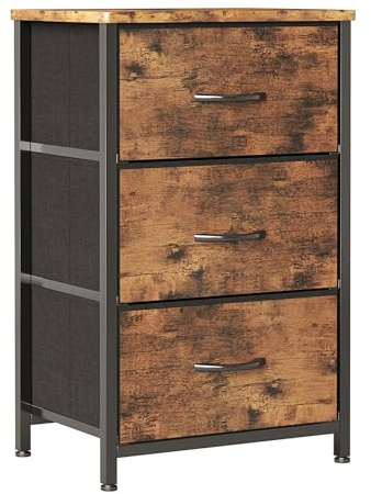 CAIYUN Nachttisch mit 3 Stoffschubladen, Schmaler Kommodenschrank für Schlafzimmer, Wohnzimmer und Flur, Holzplatte, Platzsparend, Schwarz, Modernes Design