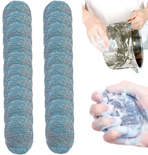 Tampon jex Avec savon Époudeur en laine en acier 20pcs tampon jex Poussions de savon en laine en acier tampons Jex au Savon laine d'acier Absorbant paille de fer tampons de laine d'acier