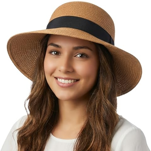HIQIU Strohhut Damen Sommer mit Breiter Krempe - Klassisch UV-Schutz Sommerhut Damen Sonnenhut Sonnenschutz Strandhut