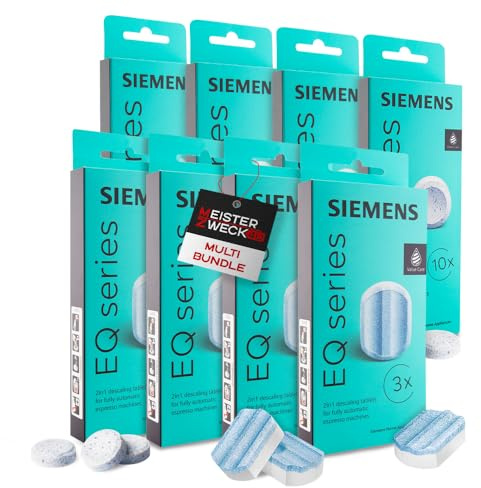 MEISTERZWECK4U Pflegeset 4x Reinigungstabletten 4x Entkalkungstabletten, kompatibel mit Siemens EQ Series Kaffeevollautomaten - Reinigung Kaffeeautomat - Entfernt Kaffeeöle aus der Brüheinheit & Kalk