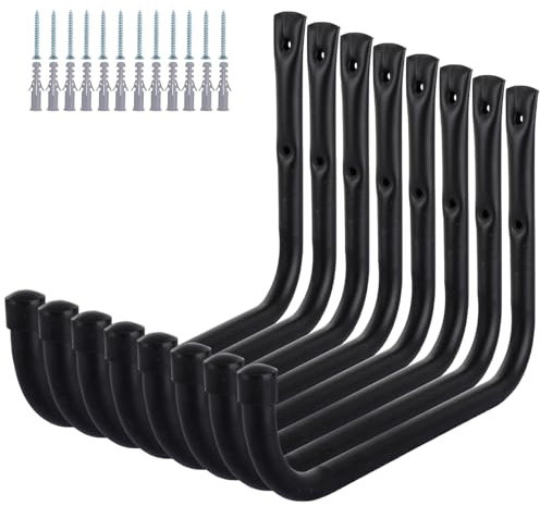 MUXHEL 8PCS Garage Hooks Heavy Duty, 20 x 29cm Ladder Hooks for Hanging Heavy Duty Hooks, Shed Hooks Garage Storage Hooks Utility Hooks for Bike Chair Garden Hose Garden Tool Hooks Max Load 25KG