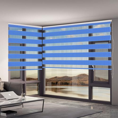 Verdunklungsrollo Klemmfix 90 x 180 cm Hitzeschutz Energiesparend Seitenzugrollo Doppelrollo Thermorollo Einfache Installation für Fenster Und Tür, Blau