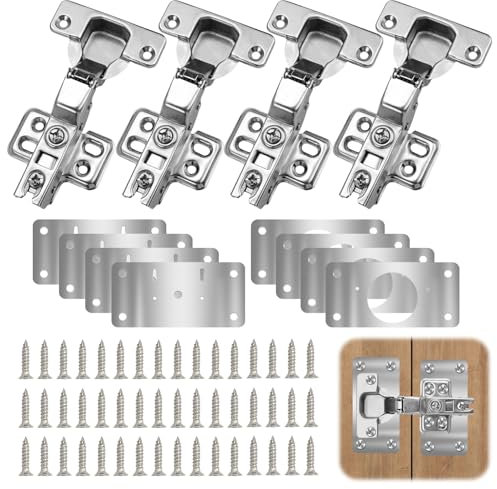 Kit de réparation de charnière de porte d'armoire - 4 charnières intérieures - 8 plaques de réparation en acier inoxydable avec 48 vis