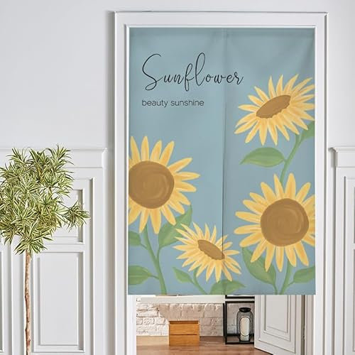 Türvorhang Sonnenblume Gelb Blau Küchenvorhänge Polyester Raumteiler Vorhang Waschbar Vorhänge Kurz Küchenvorhang Langlebig Fliegenvorhang Terrassentür tür Vorhang Verdickung Vorhang Tür 70x150cm