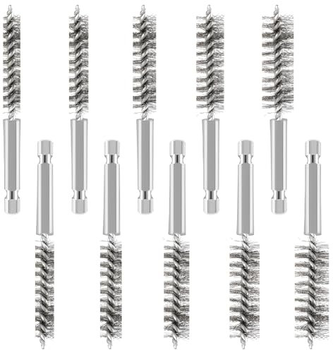 10 PCS Stainless Steel Wire Bore Brushes, Wire Brush Set Thick Flexible Feeding Tube Cleaning Brushes Cleaning Steel Brush Hex Shank Handle for Cleaning Rust