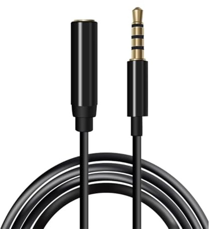TECHZOCO Cavo prolunga jack 3,5 mm con microfono 4 pin, prolunga cuffie 3,5 mm, cavo audio maschio a femmina, compatibile con PS5/PS4, caschi, altoparlante, PC (nero, 3 metri)