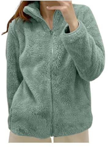 Fleece Winter Jackets for Women UK Warm Soft Fluffy Coats Causal Solid Color Long Sleeve Full Zip Jacket Elegant Callor Lapel Cardigans Ladies Teddy Fleece Outwear Gifts for Daily Holiday