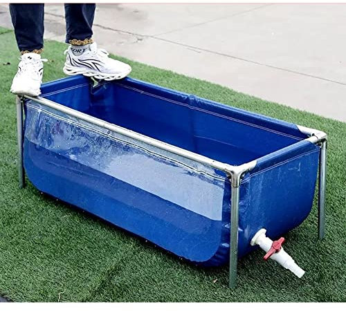 Aquarium-Poolteich, mobile Aquakultur-Reservoirs mit durchsichtiger Sichtscheibe und Ablassventil, PVC-Plane mit Stahlrahmen, Fischtank | Schaubehälter (Farbe: Blau, Größe: 120 x 80 x 51 cm)