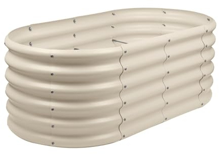 Harbour Housewares Raised Garden Bed - Ivory - 120 x 60 x 45cm - Rounded - Bottomless Metal Raised Bed Galvanised Steel Planter Box for Growing Outdoor Plants, Vegetables, Flowers and Herbs