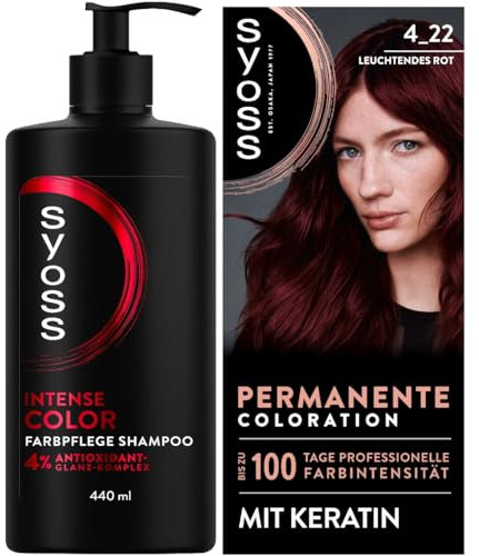SYOSS Coloration 4_22 Leuchtendes Rot (115 ml), professionelle Farbintensität & Shampoo Intense Color Farbpflege Shampoo (440 ml) Haarshampoo für gesträhnte oder gefärbte Haare, Farbschutz