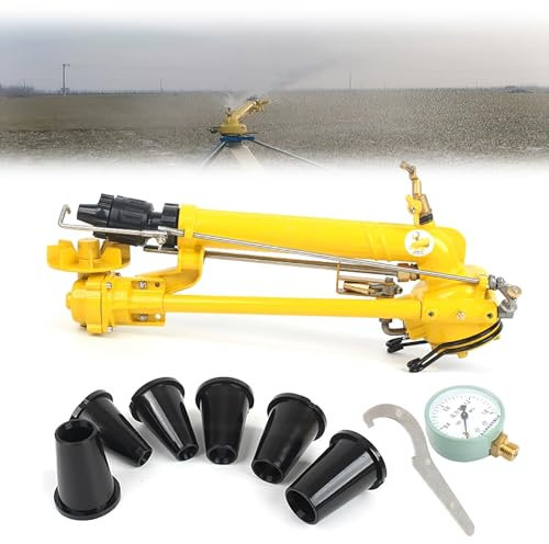 Arroseur à turbine avec manomètre, 7 buses, 0,2-0,5 MPA, réglable à 360 °, pistolet pulvérisateur d'irrigation agricole, pulvérisation d'arrosage à grande surface, irrigation uniforme et longue portée