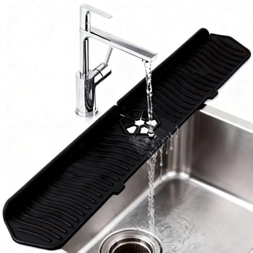CLKE Kitchen Sink Splash Guard, Faucet Guard & Draining Mat, Draining Mat for Sink Protector, Tap Drain Mats for Kitchen Bathroom Counter(61x14.8cm)