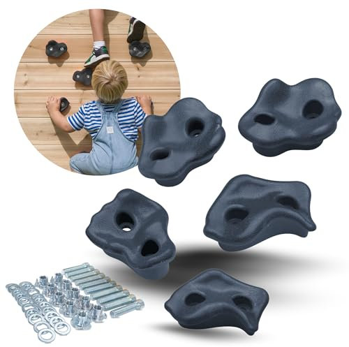 Spielturmking® Klettergriffe Anthrazit 5-30 Stück, Klettersteine Kinder, Klettergriffe Kinder für Klettergerüst Outdoor und Kletterwand Kinder, Kletterwand Griffe für Spielturm Outdoor & Indoor (5)