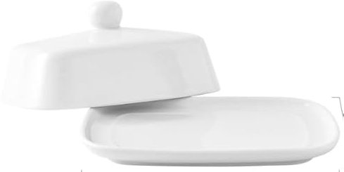 Zikenis Burriera Ceramica,con Coperchio e Manico,classico piatto in ceramica,Burriera Porcellana per 250g di burro,lavabile in lavastoviglie,portaburro da frigo (bianco)