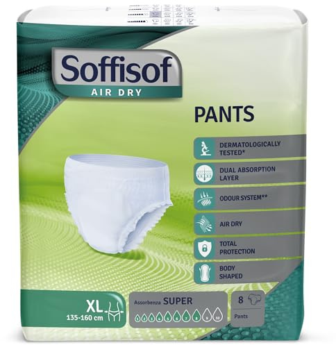 Soffisof Air Dry Pants Super XL - 8x Braga Pañal Adulto - Pañales Adultos Hombre y Mujer Hasta 8 Gotas - Talla XL (140-160 cm) - Paquete Individual