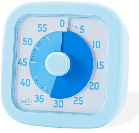 Euqvunn Visueller Timer Kinder, 60 Minuten Countdown Timer für Kinder Erwachsene, Leiser Zeitmesser, Klassenzimmer Timer mit Mit Stummschalt Funktion, Kurzzeitmesser für Küche Schule Büro, Blau