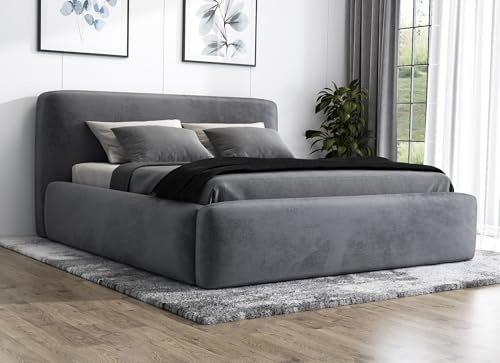 A&J MöbelLand Polsterbett 120x200 mit Bettkasten und Lattenrost – LUMO, Bett mit Matratze und Stauraum in Dunkelgrau