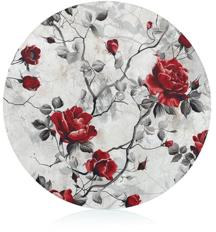 Tabla de cortar de vidrio de 8 x 8 pulgadas, diseño de rosas rojas con patas antideslizantes, tablas de cortar redondas para cocina, resistentes al calor, pequeñas tablas de cortar para frutas, queso