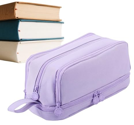 Estuche de gran capacidad | Estuche escolar de gran capacidad para lápices – Organizador escolar para goma regla rotuladores estudiantes universidad oficina, violeta, riferimento alla descrizione