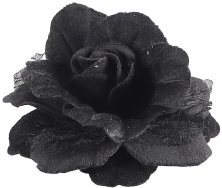 Durlo Broche de solapa con flor sólida, broche de camelia de terciopelo, ideal para bodas, oficina, graduación (negro)