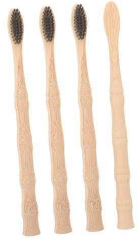IWOWHERO 4 Stück Teiliges Holzzahnbürsten Weichen Borsten Ergonomisch Geformt Bpa frei für Empfindliches Zahnfleisch für Familie Reise und Hotelgebrauch