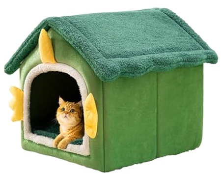 Weihnachts-Katzenbett Haus Weihnachtsbaum-Design mit Abnehmbarem Waschkissen Festliche Schlafhöhle für Katzen und Kleine Hunde(Green,Small)