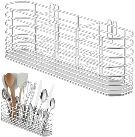 QminTouyzs Cutlery Drainer, Cutlery Holder for Sink, Stainless Steel Dish Drainer Rack, Efficient Drying and Organising Knives Forks Spoons, Space-Saving Solution for Kitchen Sink