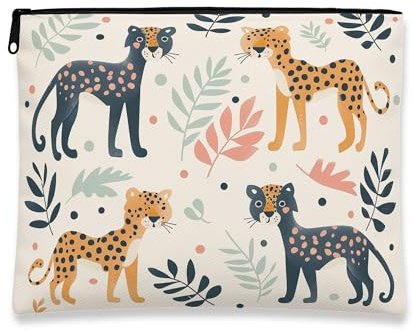 Leopard Print Makeup Bag, Colorful Animal Pattern Cosmetic Pouch for Women, Portable Canvas Travel Toiletry Organizer, Everyday Skincare Essentials Bag, Colorful, 7x9 Inch, Leopard