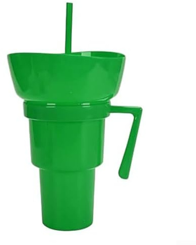 Snack and Drink ForCombo - Taza 2 en 1 con vaso a prueba de fugas, cierre magnético para un cierre seguro, asa y popote para un transporte cómodo y sorbos de derrames (amarillo (color verde puro))