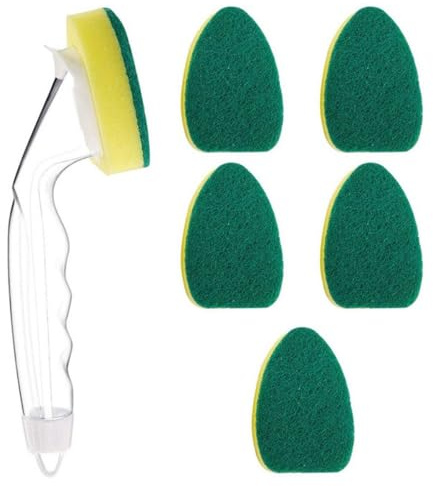 Dish Wands Sponge Kit 6 Refill Replacement Sponge Heads with 1 Dish Wand Handle for Kitchen with Handle Refill