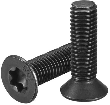 QUARKZMAN Tornillos De Máquina Con Cabeza Plana Torx M10-1.5 X 35mm 10Pcs Grado 10.9 Acero Al Carbono Avellanado Torx Antirrobo Acabado En Óxido Negro Roscado Completo