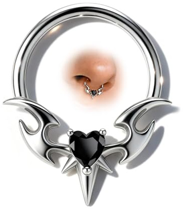 Jewseen Gotik Knorpelohrring Herzflügel Septum Clicker 316L Edelstahl Nasenring Schwarzer Zirkonia Helix Daith Ohrring 16G Gelenksegment Ringe 8MM