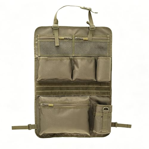 Bcuuozeeing Organizador táctico para asiento de coche, 42 x 62 cm, organizador táctico para respaldo de vehículos, apto para todos, ideal para camping, viajes, color marrón lobo