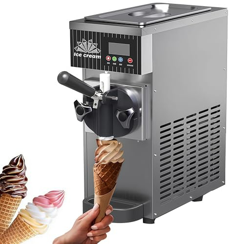 Profesional Heladera Soft Serve,Rendimiento De 7,5 L/H, 450 W, MáQuina De Helados De Mostrador De Un Solo Sabor, Panel Led, Preenfriamiento AutomáTico, Para Restaurantes Y Bares. silver