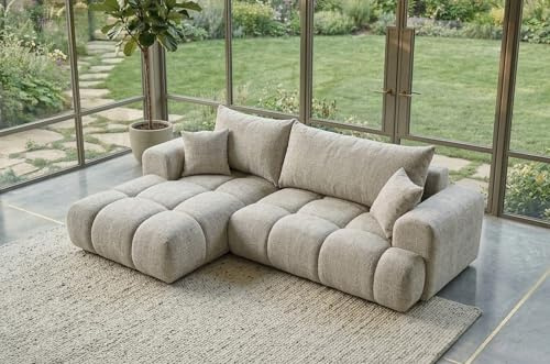 B&B HOME Big-Sofa Vitton II, L-Form, Cord-Bezug, Beige, Schlaffunktion, Bettkasten, Skandinavisch (Mit Armlehne Links)