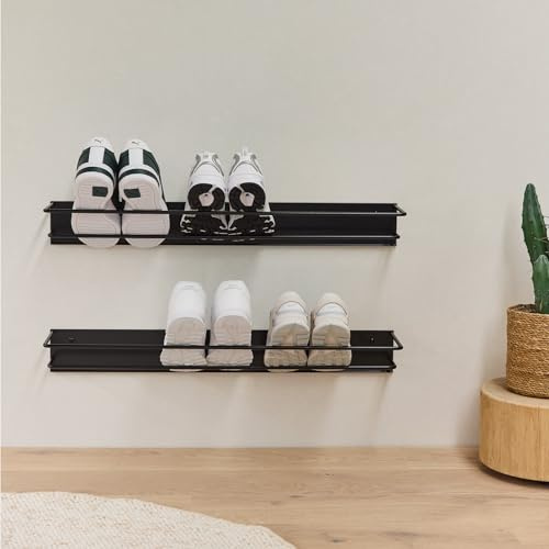 Elegantes Schuhregal Metall (Graphitschwarz 2er Set, 60cm) „INN“ – Moderne Schuhaufbewahrung Schuhablage im eleganten Look – hochwertiger Schuhorganizer stabil und robust – in Österreich produziert