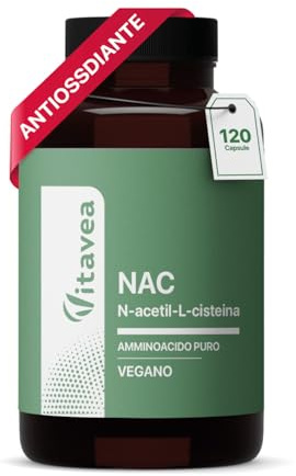 NAC N-acetil-L-cisteina 590 mg - 120 capsule vegane - Supporto al glutatione e azione antiossidante - Protezione cellulare contro lo stress ossidativo - Senza glutine e OGM - Vitavea