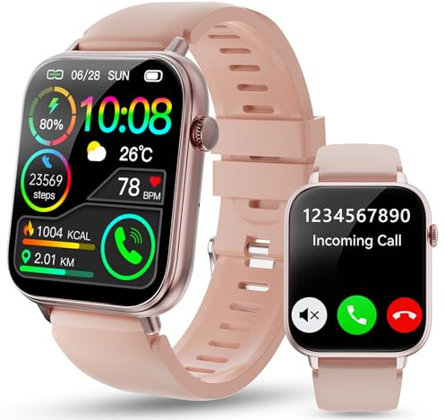 Smartwatch für Herren & Damen, 1,85 HD Touchscreen Smart Watch mit Telefonfunktion, 100+ Sportmodi Sportuhr mit Schrittzähler/Schlafmonitor/Pulsmesser für Android iOS, IP68 Wasserdicht, Roségold