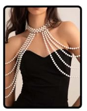 Bröllopspärla pärla kroppskedja halsband, flerskikts axel draperingskedja, brud bröllop halsband armkedja, justerbara smycken för kvinnor