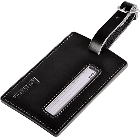 Hama Premium Gepäckanhänger mit diskretem Adressschild, Leder, schwarz