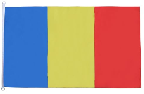 AZ FLAG Bandera Rumania 150x90 cm Rumana Poliéster Malla 2 Ojales | Uso exterior Enseña România costuras dobles y bordes reforzados con ojales metálicos poliéster de malla