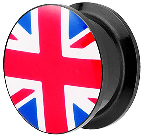 Piersando Piercing Ohr Plug Flesh Tunnel Fahne Motiv Fussball EM & WM Länderflagge Fanartikel Land Flagge Schmuck UK 16mm
