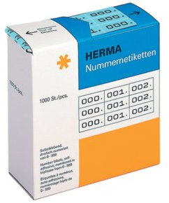 HERMA 4803 Nummernetiketten Zahlen 0-999, dreifach, 3000 Stück, 22 x 10 mm, selbstklebend, matt, 3fach fortlaufende Papier Zahlenetiketten Anlagenummern in Spenderbox, blau