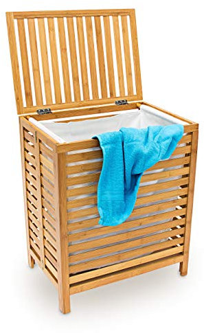 Relaxdays Cesta Portabiancheria, bambù, HBT: 60 x 50,5 x 35,5 cm, Accessorio da Bagno, con Coperchio, Marrone, Legno, 60 x 35.5 x 50.5 CM